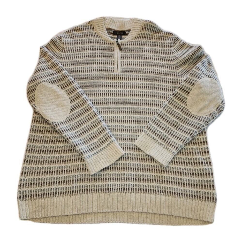 TASSO ELBA WOOL ALPACA BLEND BEIGE KNIT SWEATER XXL 1/4 Zip Patch Elbows Dad VTG